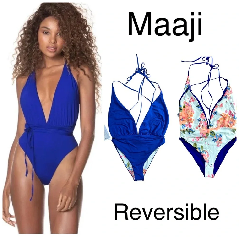 Maaji Safari One Piece Reversible Plunge Swimsuit Size L NWT